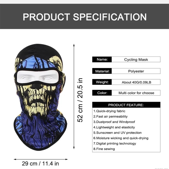 Tactical Skull Ghost Printed Full Face Mask Balaclava Halloween Ski Motorcycle - Picture 6 of 6
